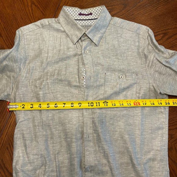 Ted Baker London Linen Grey Dress Shirt, Men's size 3 (Med-ish), EUC - Picture 4 of 6